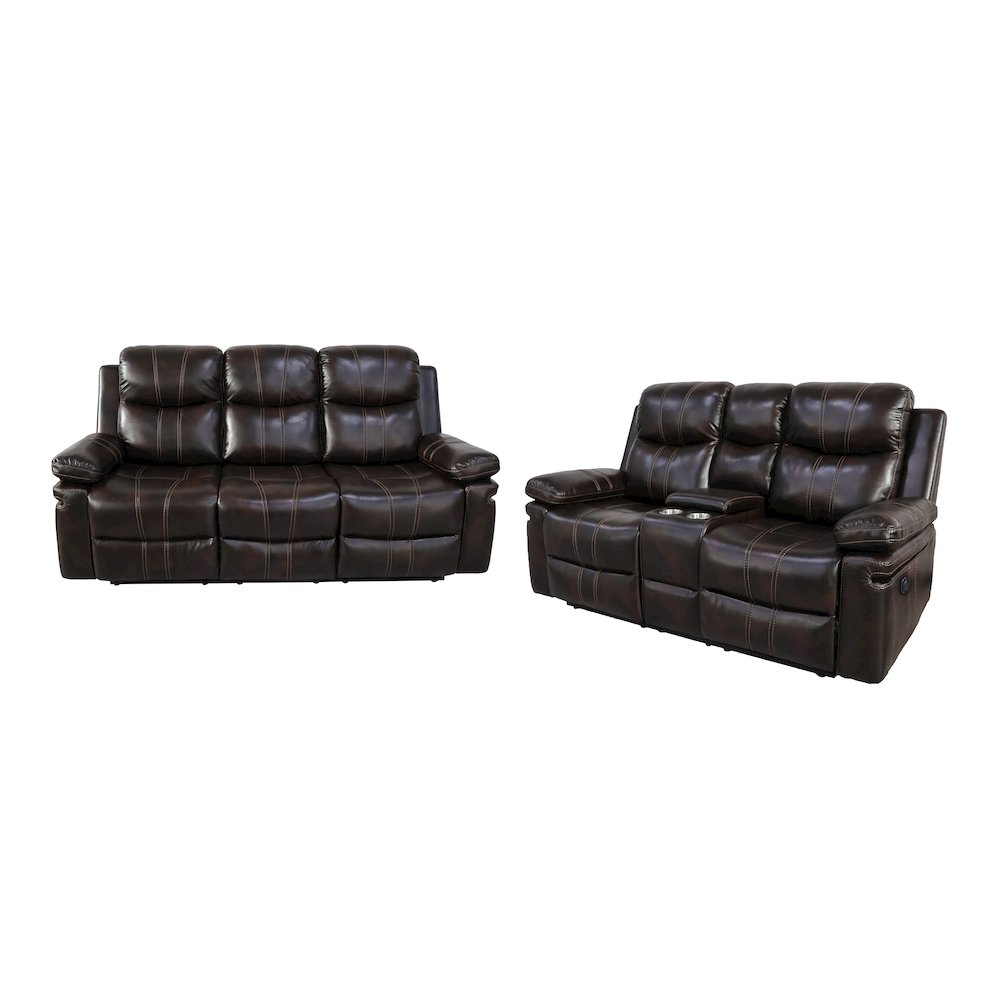 Kellen 2-Piece Faux Leather Power Living Room Set, Brown. Picture 1