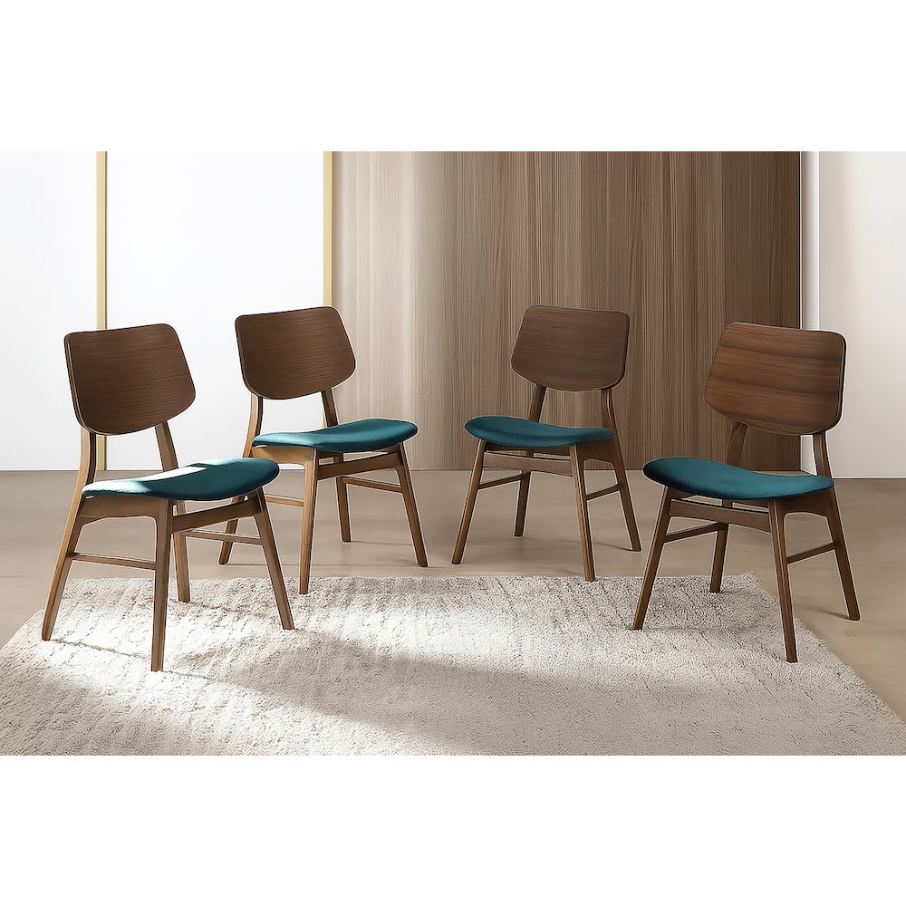 Oscar Wood Dining Chair in Walnut/Teal (Set of 4). Picture 7