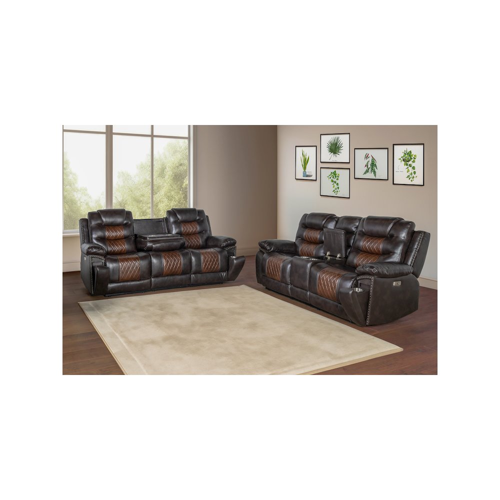 Nikko 2-Piece Faux Leather Power Living Room Set, Brown. Picture 13