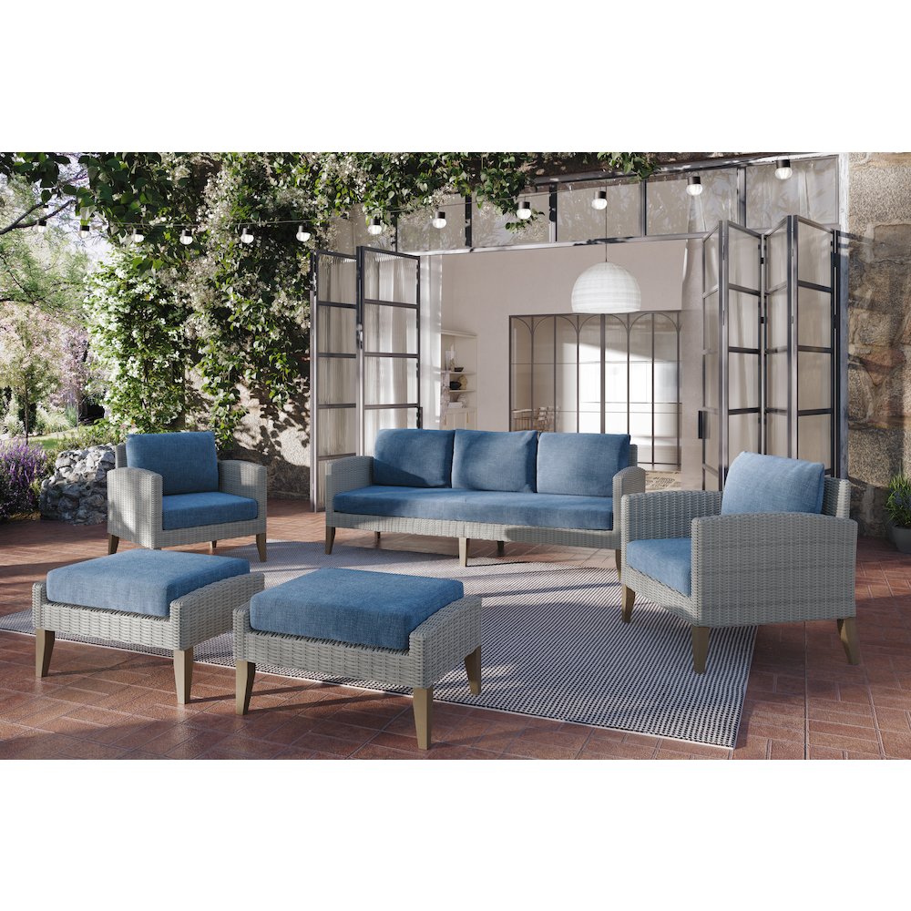 Carezza 5-Piece Wood Patio Conversation Set, Blue. Picture 11