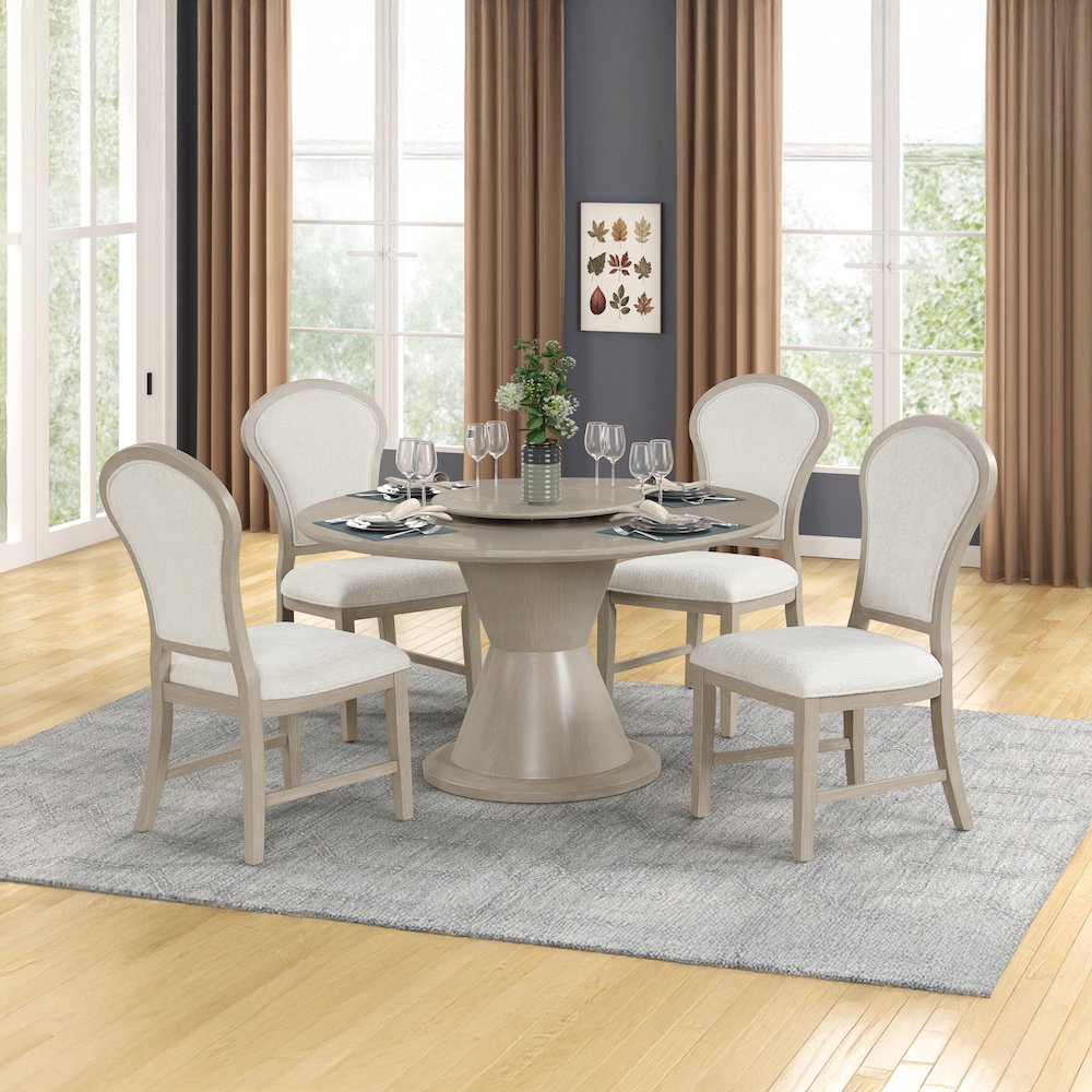 Gwendolyn 5-Pc Wood Round Dining Set w Chairs in Taupe. Picture 2