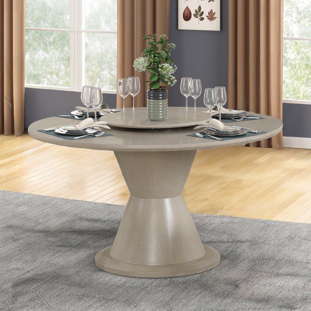 Gwendolyn Wood Round Dining Table in Taupe. Picture 2