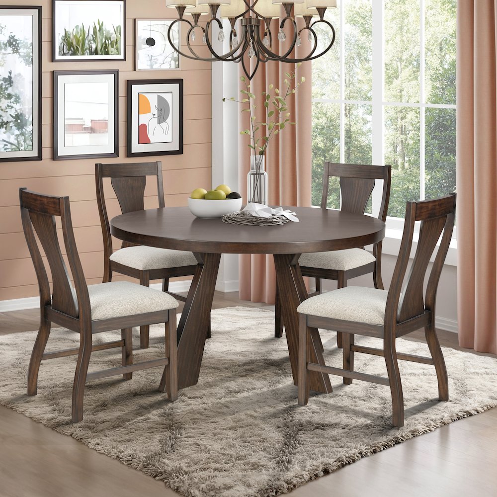 Chestnut Ridge 5-Piece Wood Round Table Set in Brown. Picture 2