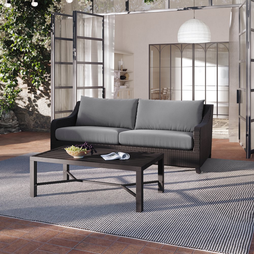 Skye 2 Pc Sofa And Slat Top Coffee Table Set-Gray. Picture 9