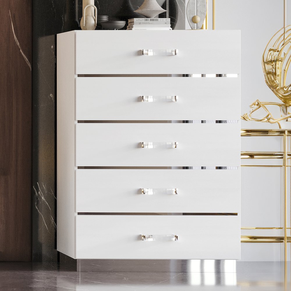 Europa Wood 5-Drawer Chest, White. Picture 7
