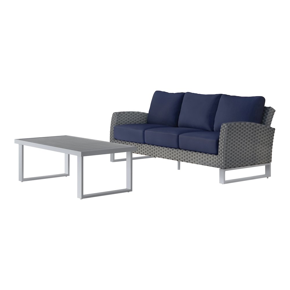 Fiji 2 Pc Sofa And Slat Top Coffee Table Set-Blue. Picture 1