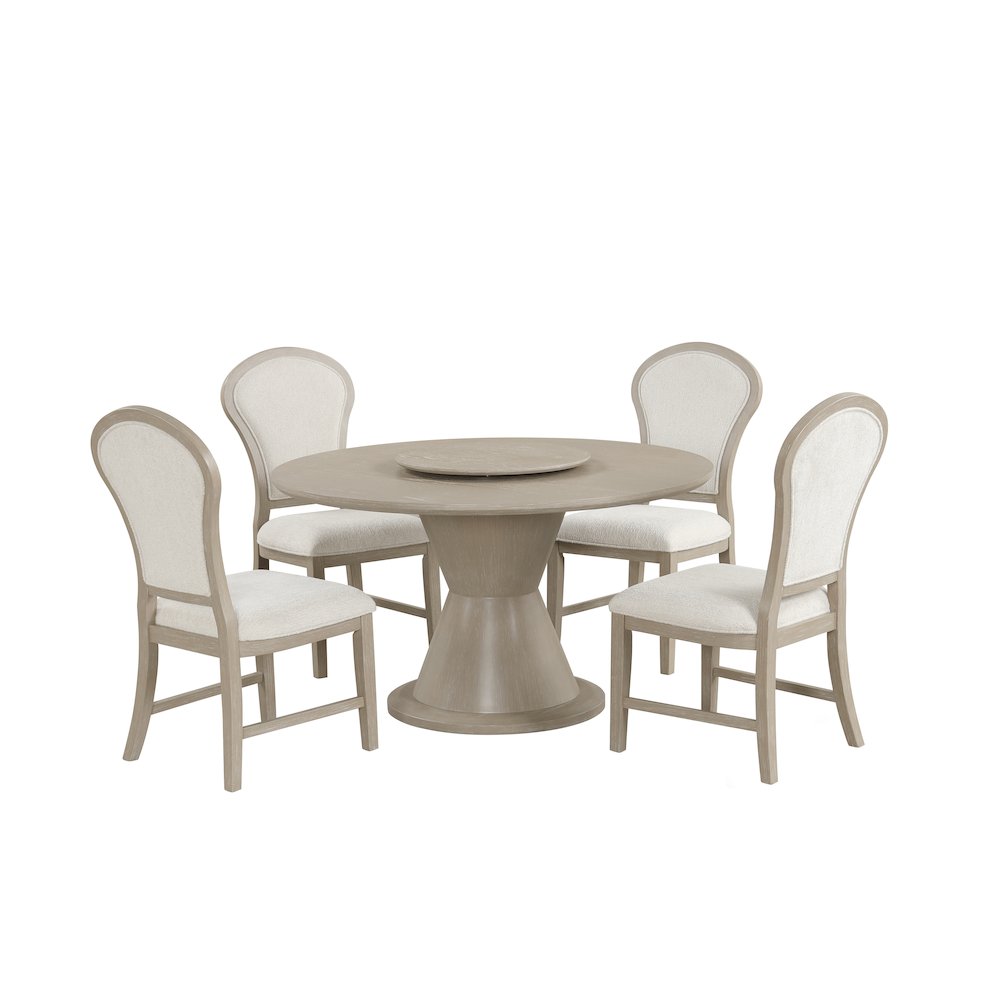 Gwendolyn 5-Pc Wood Round Dining Set w Chairs in Taupe. Picture 3