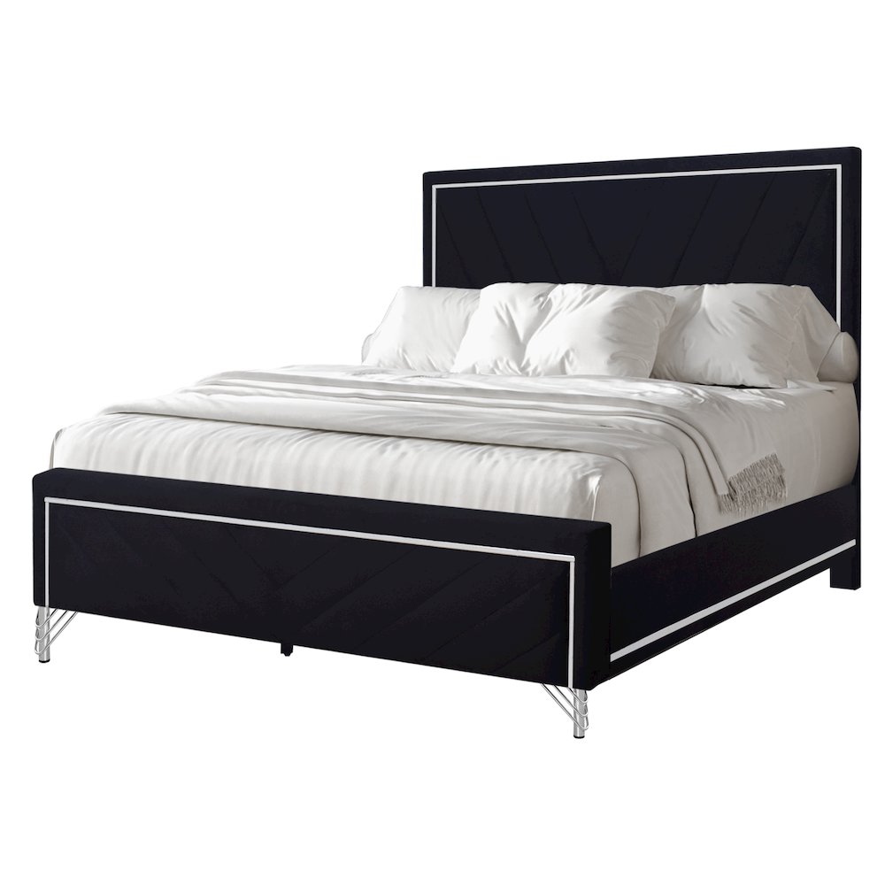 Ava Wood/Polyester Queen Panel Bed in Ebony Black. Picture 1