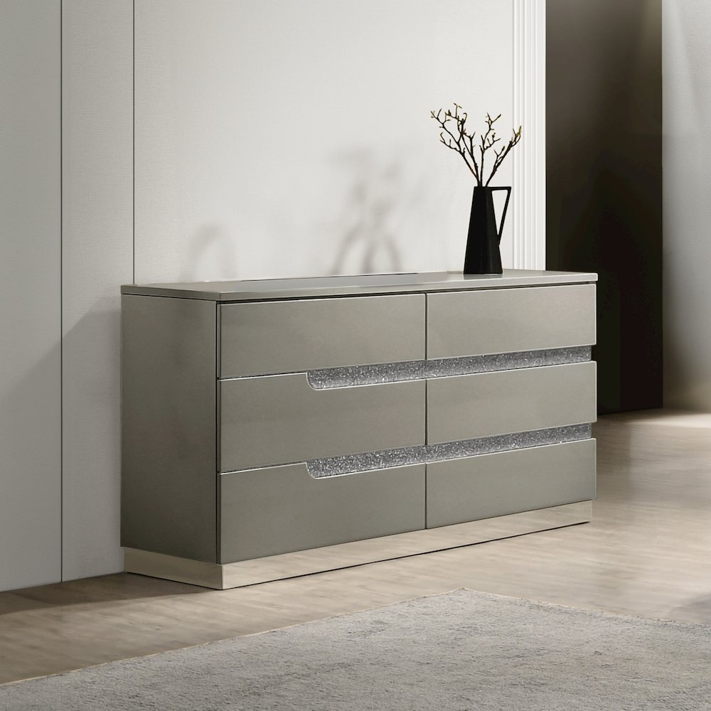 Paradox Glam Wood 6-Drawer Dresser, Gray. Picture 7