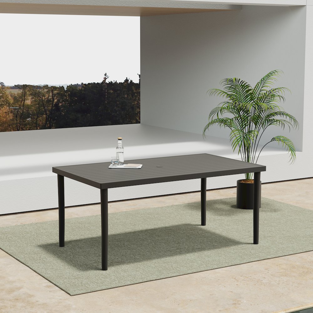 Moana Metal Patio Dining Table in Brown. Picture 4