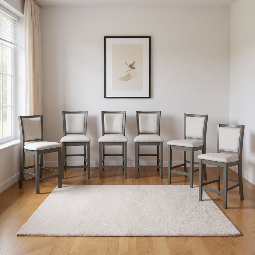 Amy Wood Counter Chair in Gray (Set of 6). Picture 2