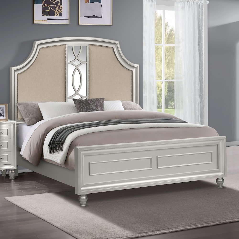 Reflections Wood Upholstered Queen Bed, Silver. Picture 7