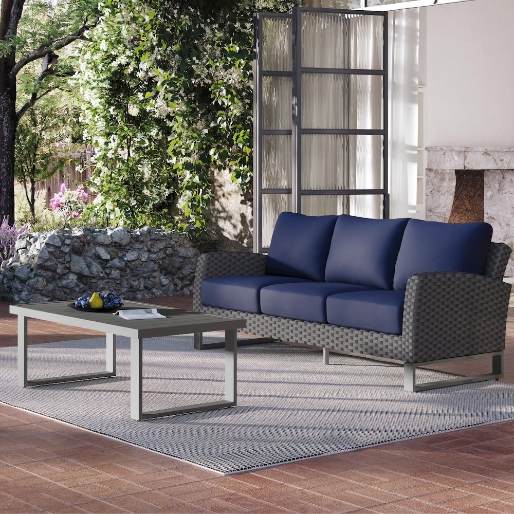 Fiji 2 Pc Sofa And Slat Top Coffee Table Set-Blue. Picture 8
