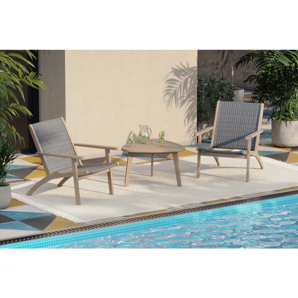 Radius 3-Piece Wood and Wicker Patio Set in Gray. Picture 14