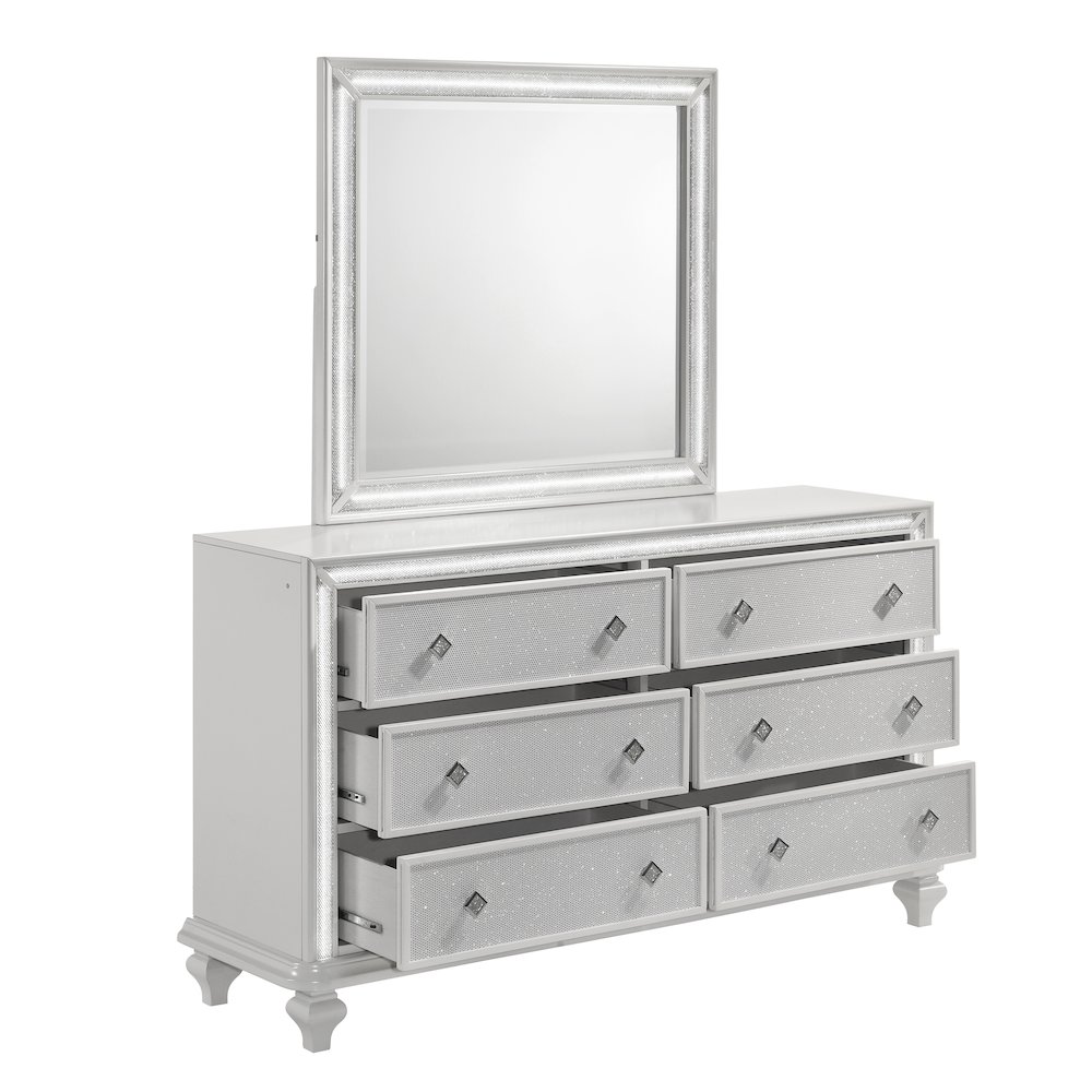 Stardust Wood 6-Drawer Dresser with Mirror, White. Picture 4