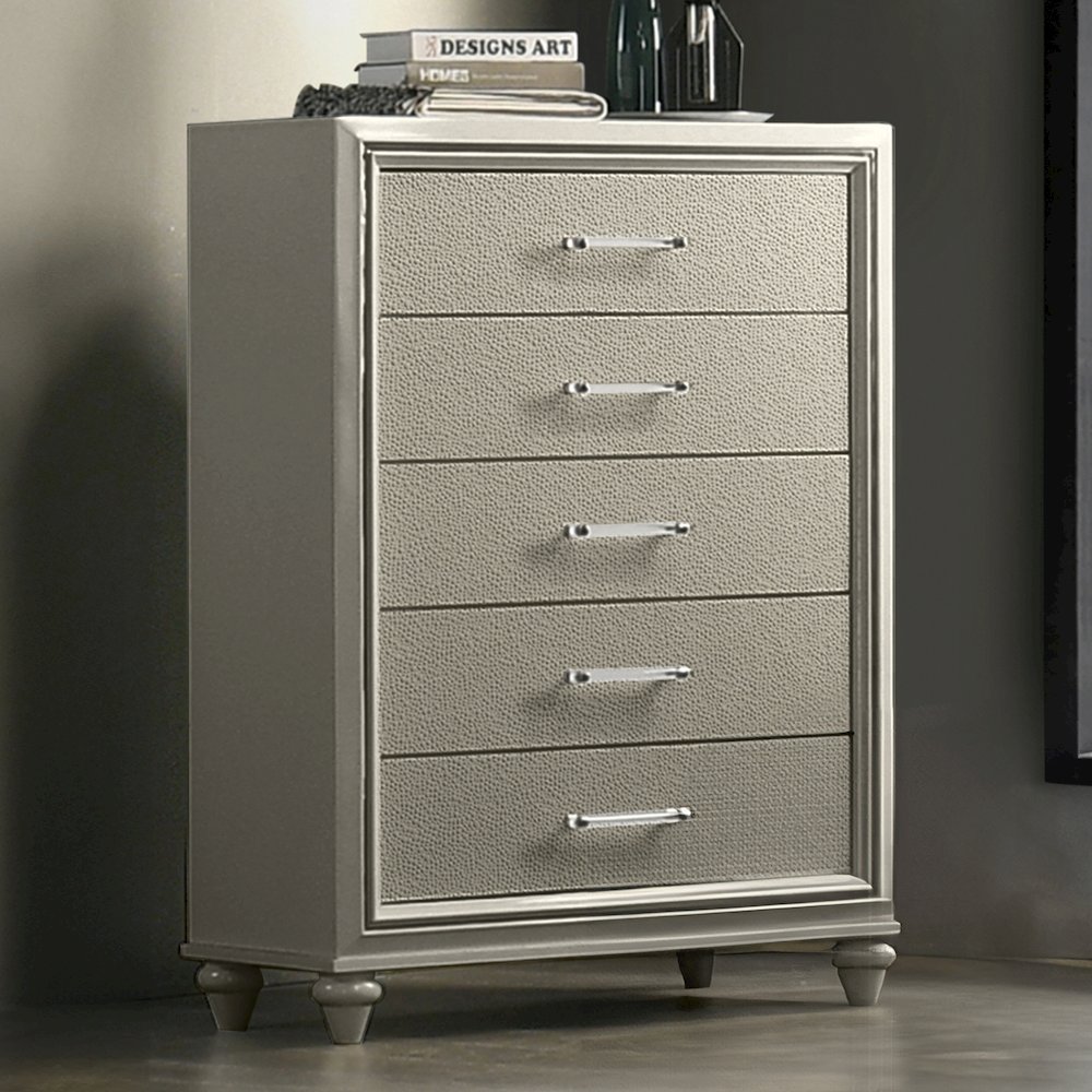 Lumina Wood 5-Drawer Chest in Silver. Picture 2