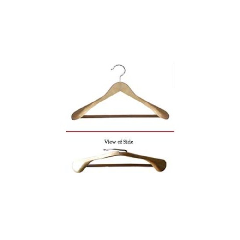 Libra Wide Shoulder Suit Hanger w/PVC Ribbed Bar Natural Finish, 12pcs/case. Picture 1