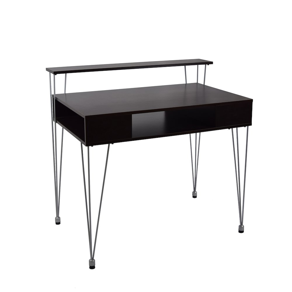 Marcus Jr. Desk with one large compartment and a raised hutch, metal legs. Picture 1