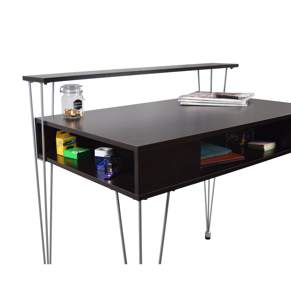 Marcus Jr. Desk with one large compartment and a raised hutch, metal legs. Picture 3