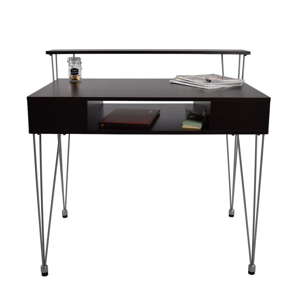 Marcus Jr. Desk with one large compartment and a raised hutch, metal legs. Picture 4