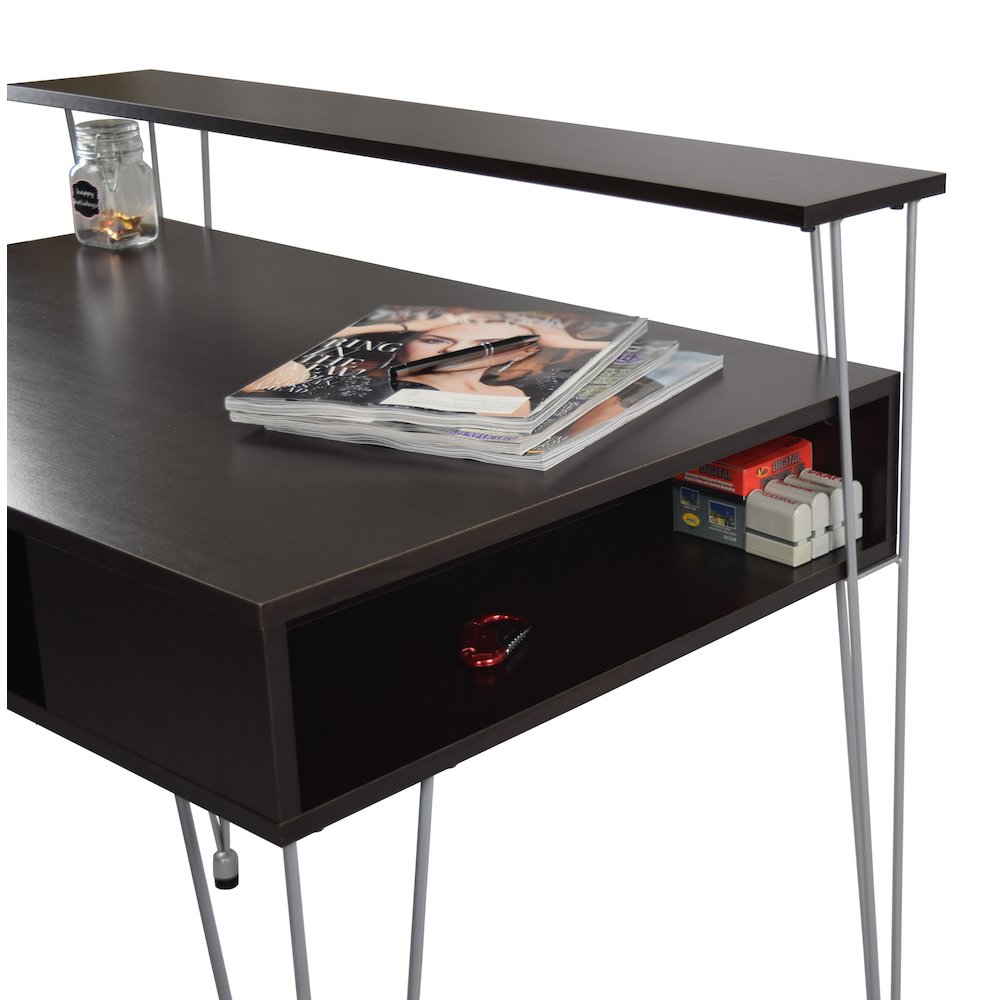 Marcus Jr. Desk with one large compartment and a raised hutch, metal legs. Picture 5