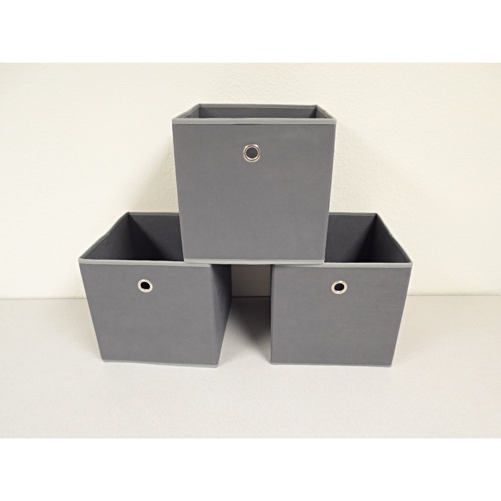 Colonial fabric bin, color: dark grey with light grey trim. Size: 11" x 11" x 11".. Picture 9