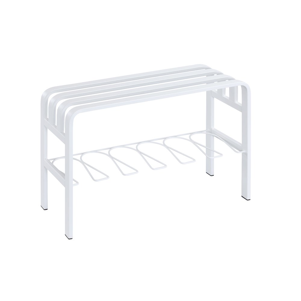 Horizon Entryway Bench with White Powder Coating on Sandblast Metal Tube. Picture 1