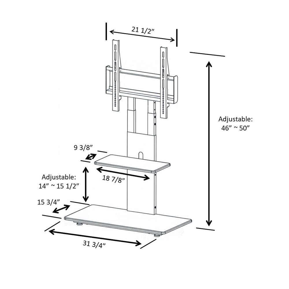 TV Stand with Mount with Two Shelves, Adjustable, in White. Picture 4