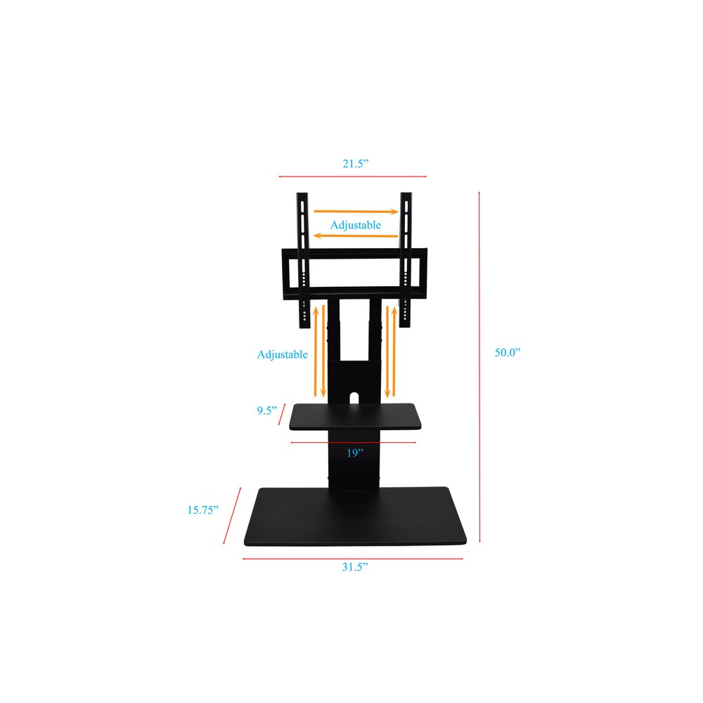 TV Stand with Mount with Two Shelves, Adjustable, in Black. Picture 5