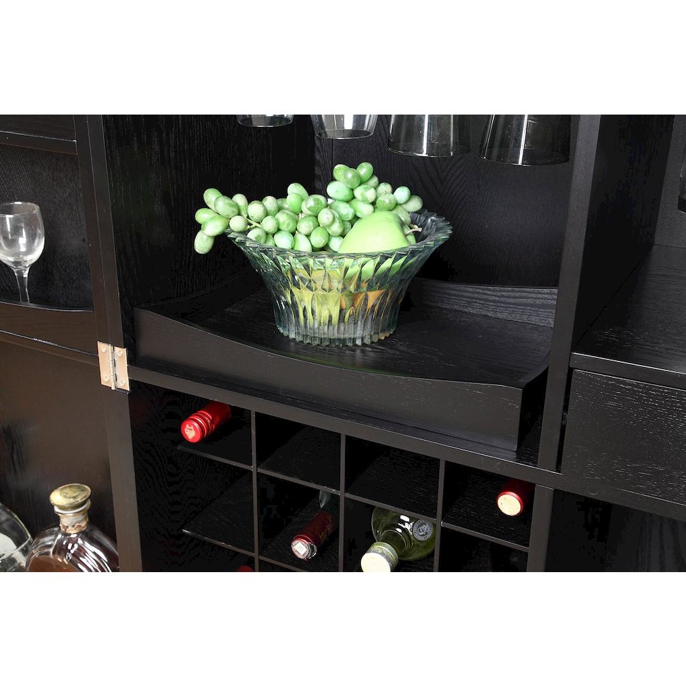 California Fold-A-Way Bar Wood Veneer in Black with Bar Top Extendable and Cabinet Movable. Picture 11