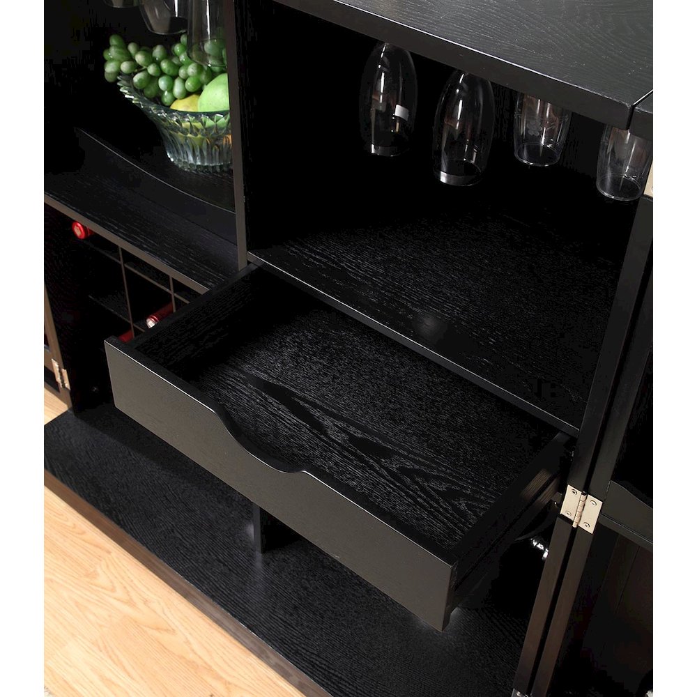 California Fold-A-Way Bar Wood Veneer in Black with Bar Top Extendable and Cabinet Movable. Picture 7