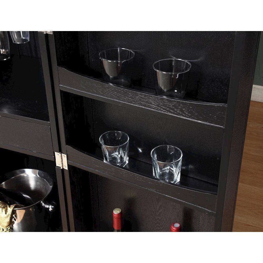 California Fold-A-Way Bar Wood Veneer in Black with Bar Top Extendable and Cabinet Movable. Picture 8