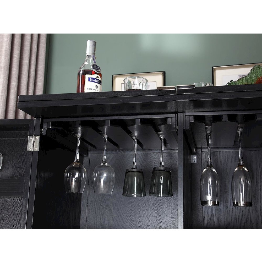 California Fold-A-Way Bar Wood Veneer in Black with Bar Top Extendable and Cabinet Movable. Picture 9