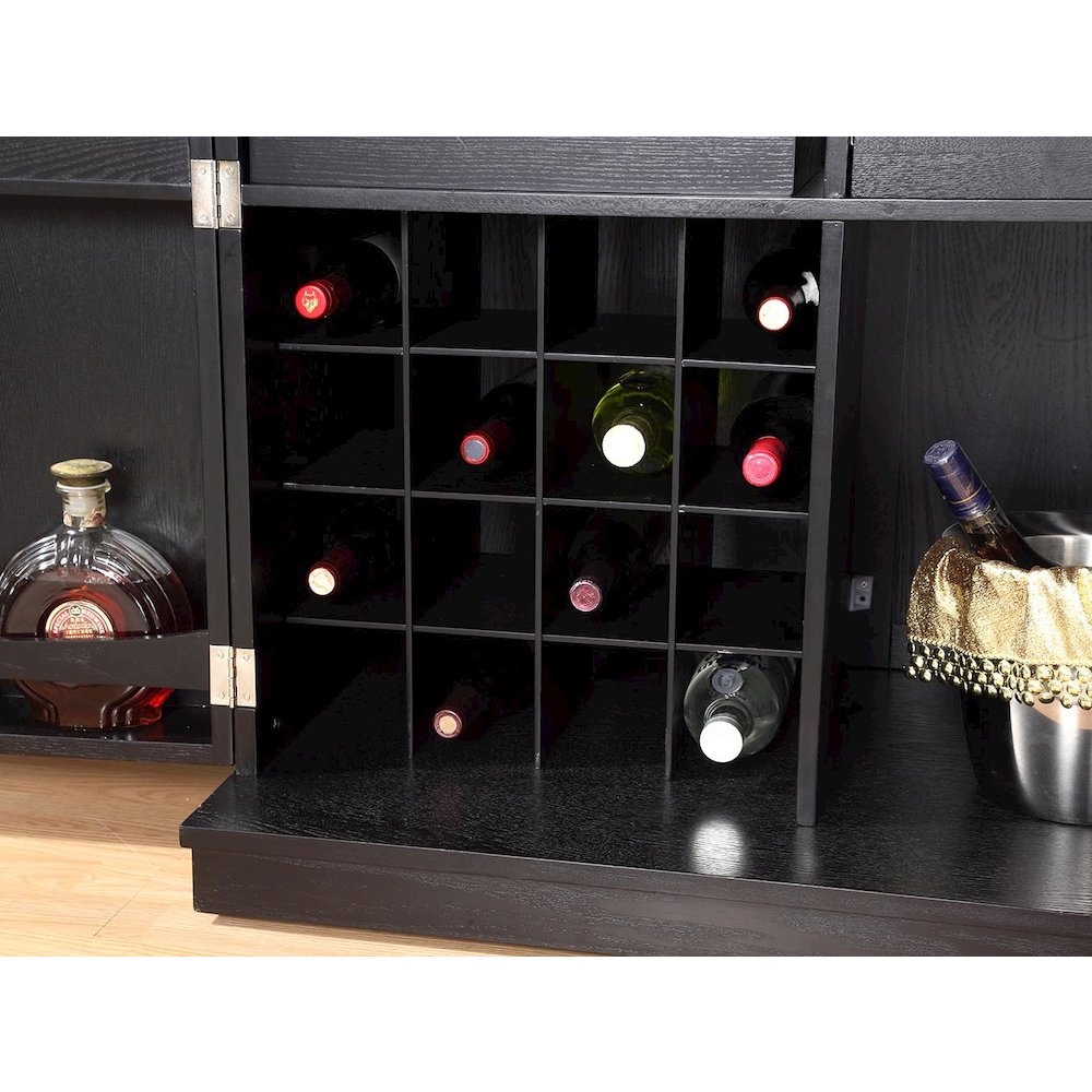 California Fold-A-Way Bar Wood Veneer in Black with Bar Top Extendable and Cabinet Movable. Picture 10
