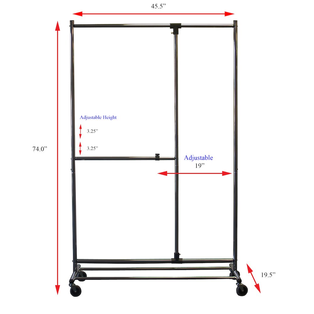 Adjustable garment rack, chrome finish with casters. Picture 4