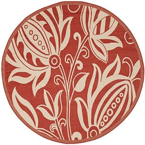 COURTYARD, RED / NATURAL, 7'-10" X 7'-10" Round, Area Rug. Picture 1