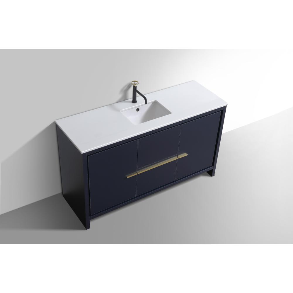 KubeBath Dolce 60″ Blue  Modern Bathroom Vanity with White Quartz Counter-Top. Picture 4