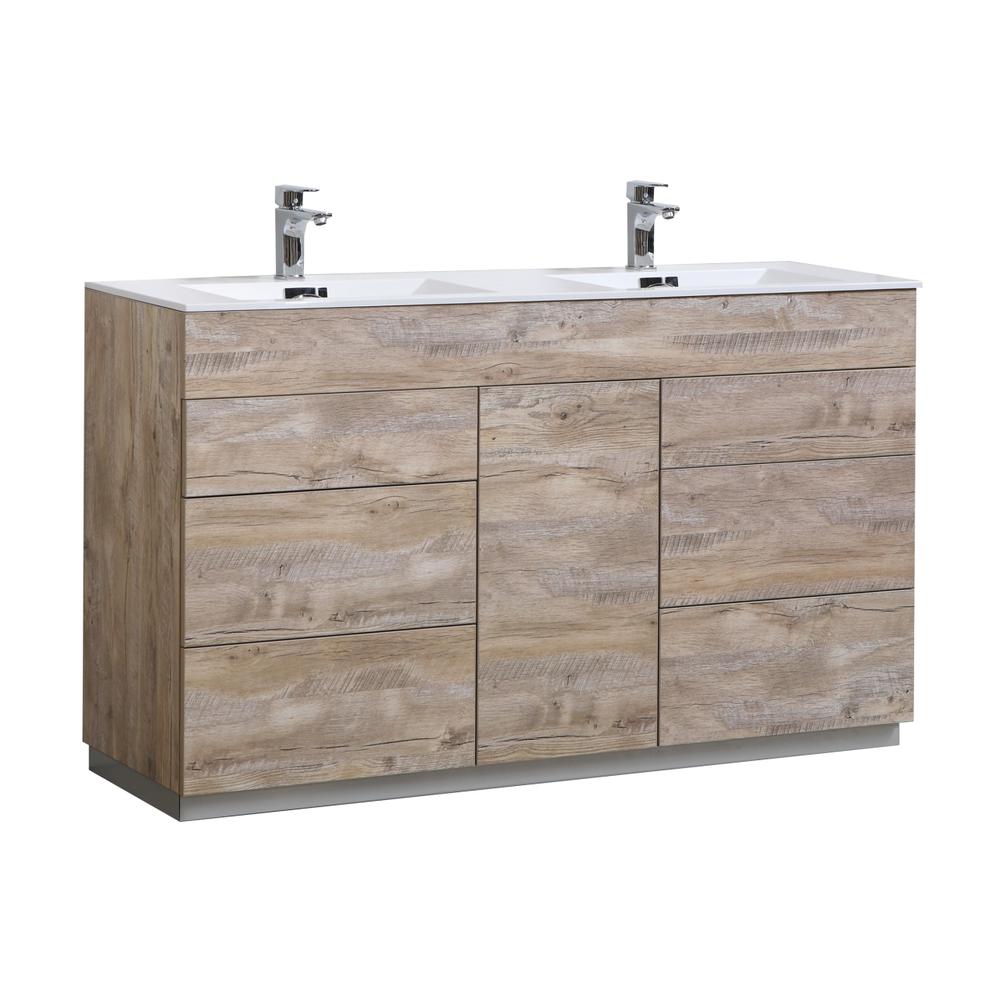 Milano 60"Double Sink Nature Wood Modern Bathroom Vanity. Picture 1