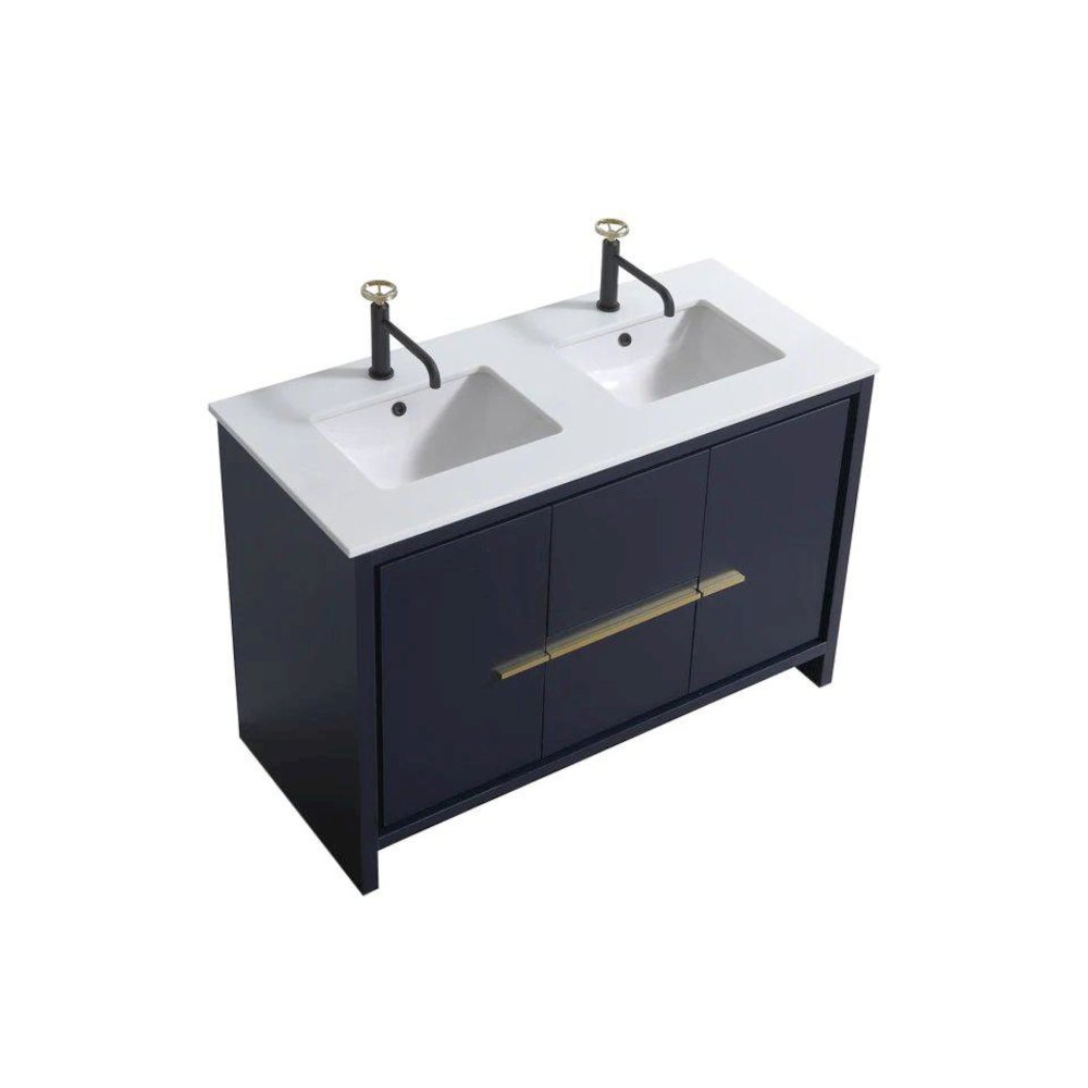 48″ Double Sink Blue  Modern Bathroom Vanity with White Quartz Counter-Top. Picture 1