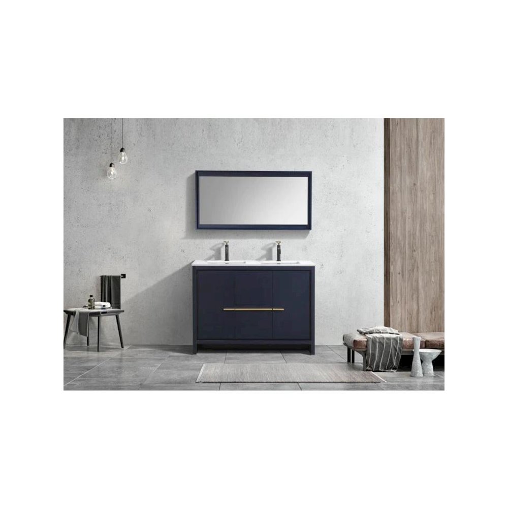 48″ Double Sink Blue  Modern Bathroom Vanity with White Quartz Counter-Top. Picture 2