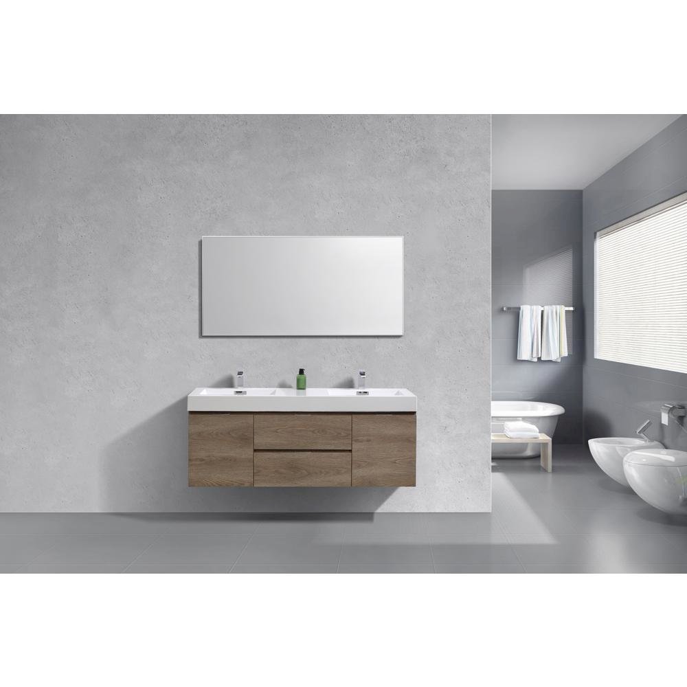 Bliss 60" Double  Sink Butternut Wall Mount Modern Bathroom Vanity. Picture 2