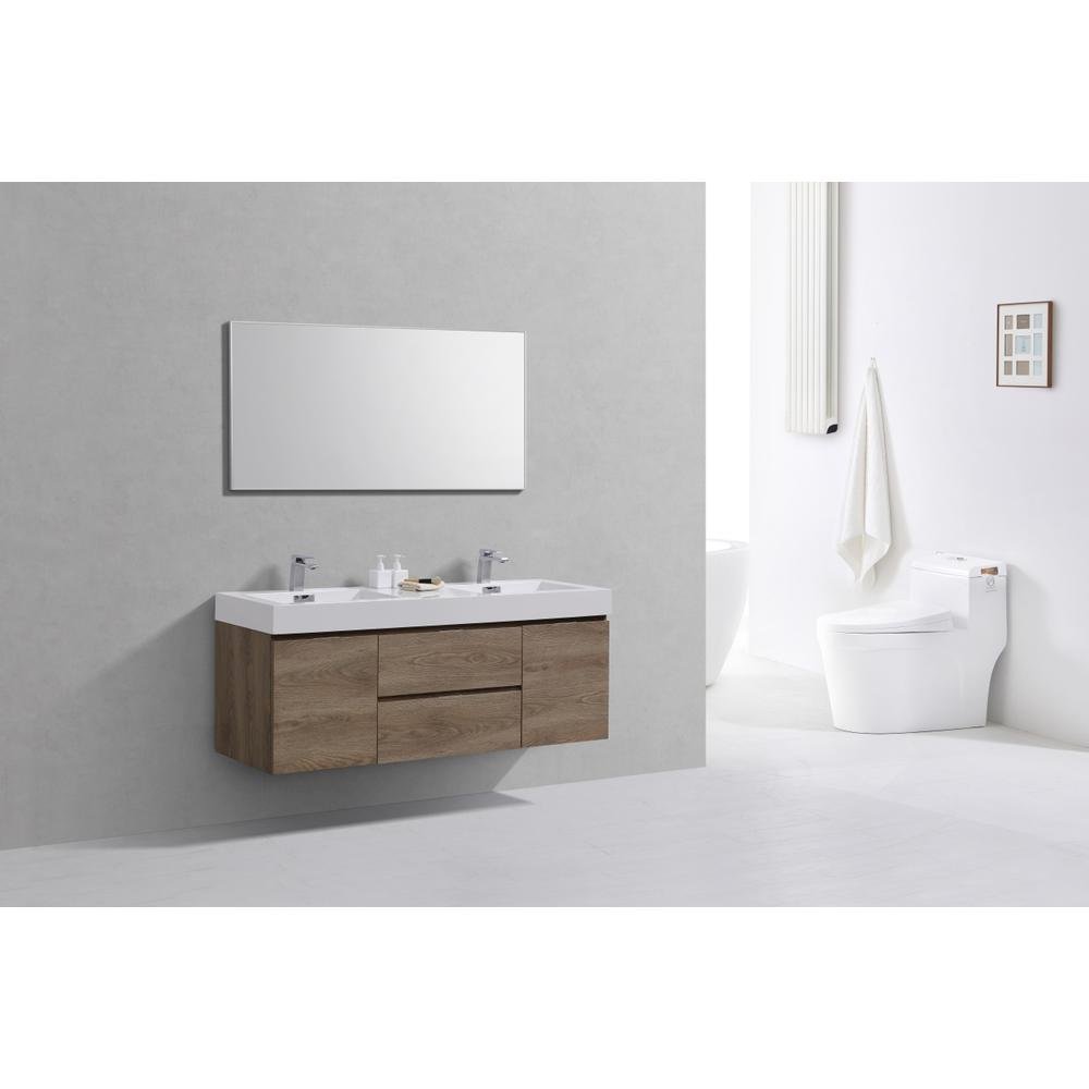 Bliss 60" Double  Sink Butternut Wall Mount Modern Bathroom Vanity. Picture 3