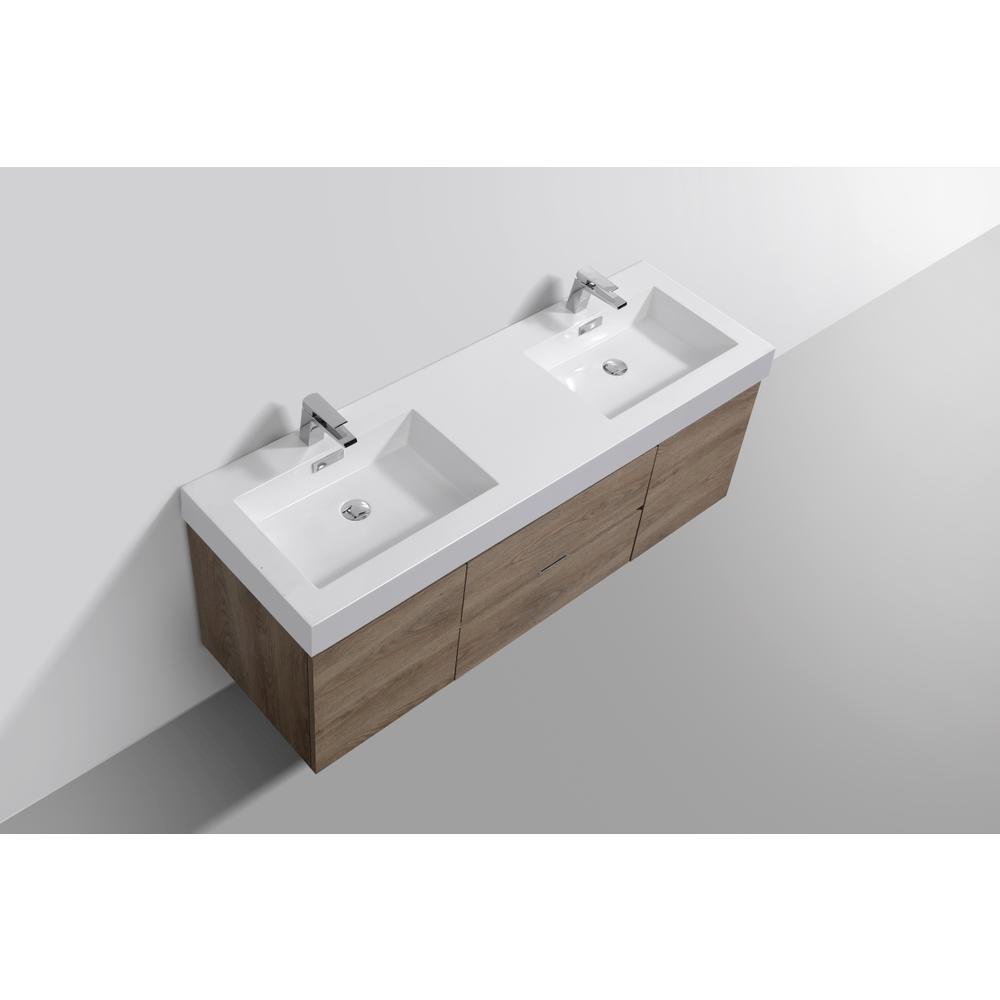Bliss 60" Double  Sink Butternut Wall Mount Modern Bathroom Vanity. Picture 5