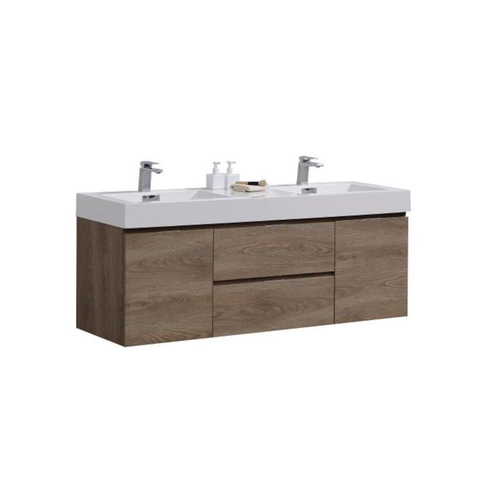 Bliss 60" Double  Sink Butternut Wall Mount Modern Bathroom Vanity. Picture 1