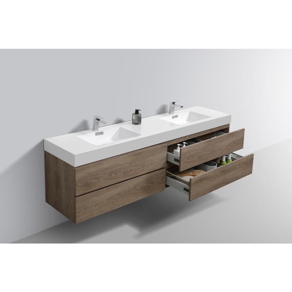Bliss 72" Double  Sink Butternut Wall Mount Modern Bathroom Vanity. Picture 4