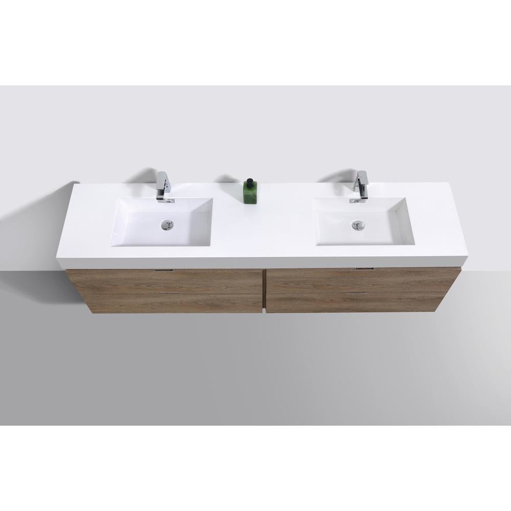 Bliss 72" Double  Sink Butternut Wall Mount Modern Bathroom Vanity. Picture 5