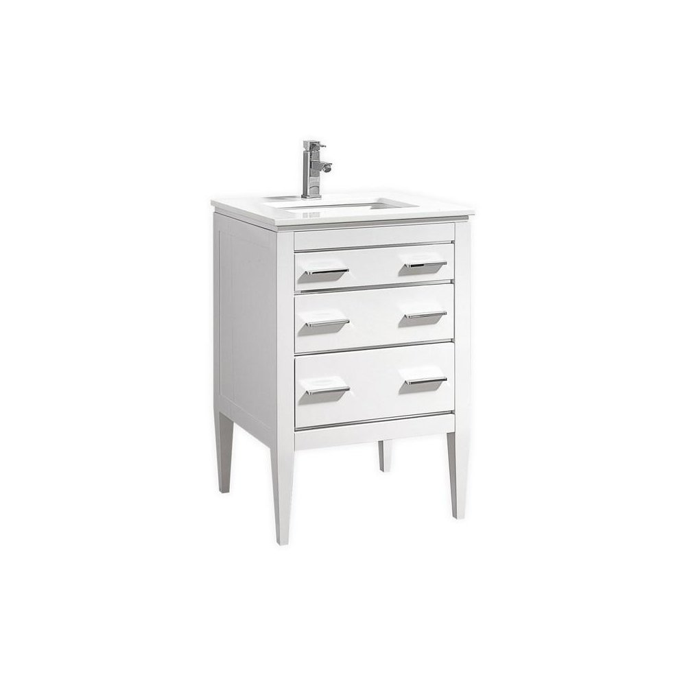 Eiffel 24'' High Gloss White Vanity W/ Quartz Counter Top. Picture 2
