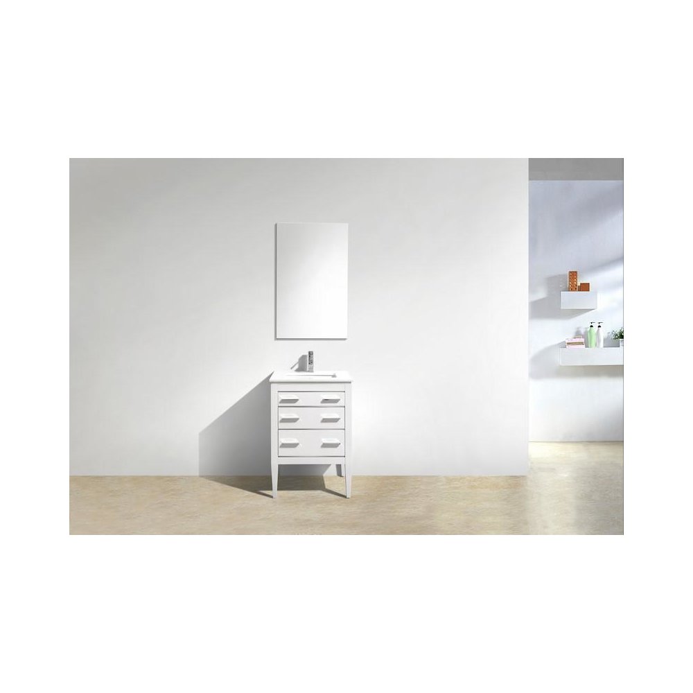 Eiffel 24'' High Gloss White Vanity W/ Quartz Counter Top. Picture 3