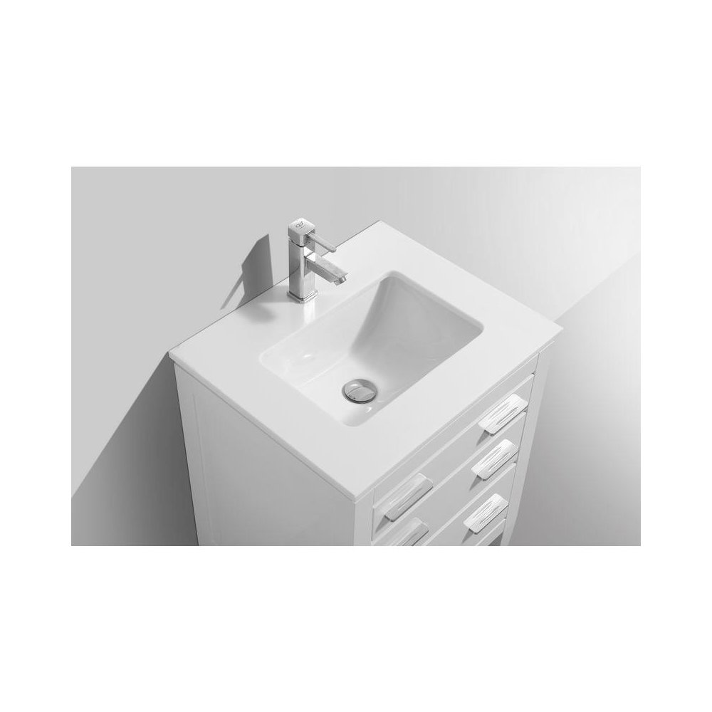 Eiffel 24'' High Gloss White Vanity W/ Quartz Counter Top. Picture 1