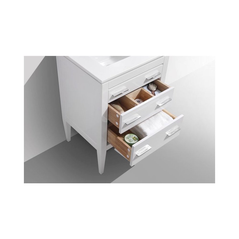 Eiffel 24'' High Gloss White Vanity W/ Quartz Counter Top. Picture 4
